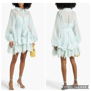 Zimmermann Pale Mint Lace-Trim Mini Dress